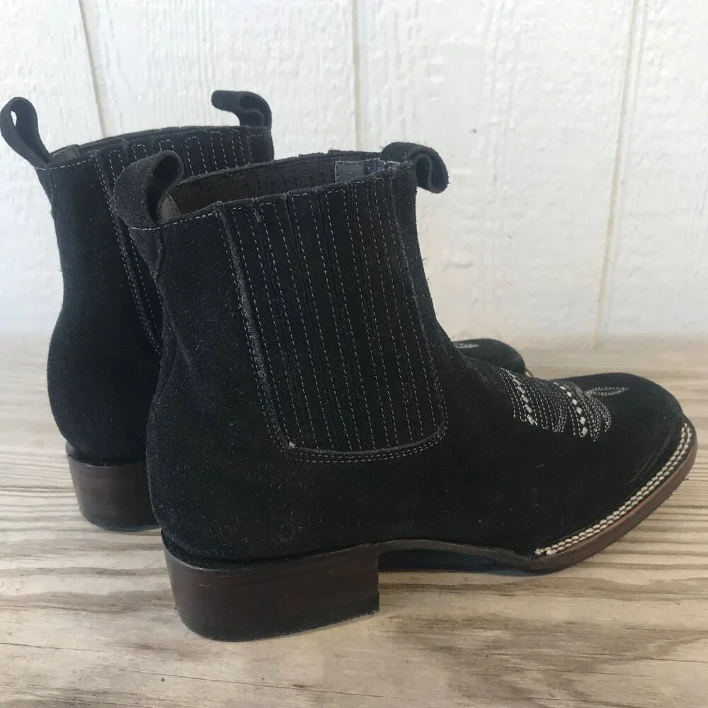 Joes Womens Black Suede Leather Western Ankle Boots US 8 Wide 723 Side Goring